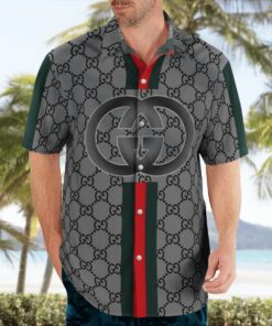 gucci grey stripes luxury brand premium fashion hawaii shirt for men PEA31230