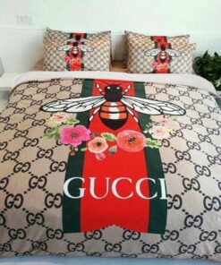 Luxury G Floral Bee In Monogram BG With Vintage Web Bedding Set