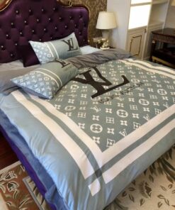Smokey Blue Monogram Comforter Bedding Set