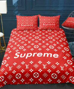 Luxury  x Supreme Red Monogram Print Bedding Set