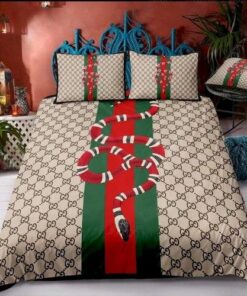 Luxury G Snake In Monogram Background With Vintage Web Bedding Set