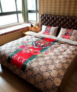 Floral Tiger With Vintage Web In Monogram Background Duvet Cover Set