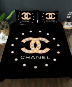 Chanel Signature Pearls In Black Background Bedding Set Queen