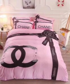Chanel Logo With Ribbon In Pink Background Bedding Set