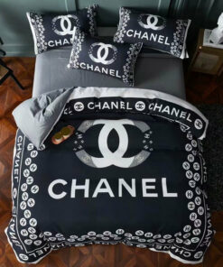 Best Chanel White logo in Black Background Bedroom Set