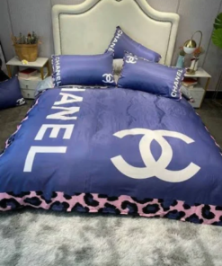 Coco Chanel Blue With Leopard Print Bedding Set