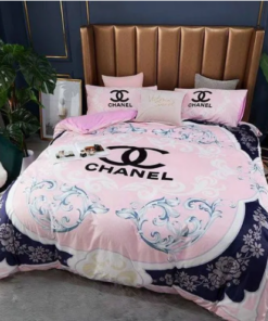 Coco Chanel Blue Wave in Pink Background Bedding Set