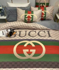 Luxury G Big Logo In Monogram Background Vintage II Bedding Set 2