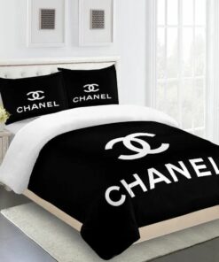 White Logo Chanel In Black Background Bedroom Set