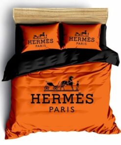 Orange And Black Paris Hermes Bedding Set