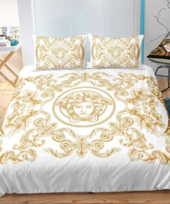 Gold Flower   In White Background Bedding Set