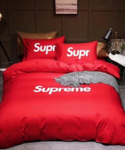 Supreme White Logo Red Luxury Brand Bedding Set LVT00040