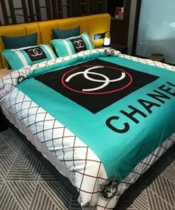 Chanel Logo Cyan Luxury Brand Bedding Set LVT00048