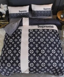 Supreme White Logo Black Luxury Brand Premium Bedding Set LVT00517