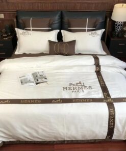 Hermes White Brown Luxury Brand Premium Bedding Set Duvet Cover Home Decor LVT00937