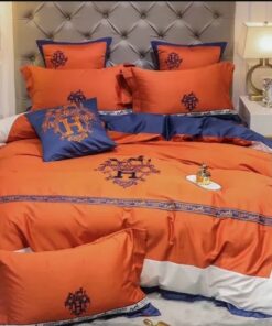 Hermes Orange Logo Luxury Brand Bedding Set Duvet Cover Home Decor LVT00939