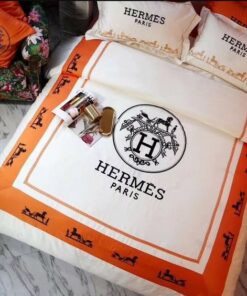 Hermes Orange Premium Logo Luxury Brand Bedding Set Home Decor LVT00946