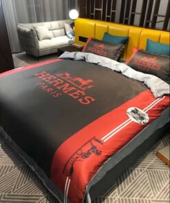 Hermes Red Black Premium Logo Luxury Brand Bedding Set Home Decor LVT00947