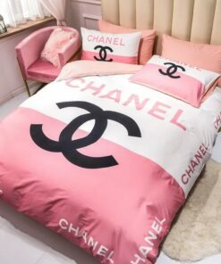 Chanel Logo Pink And White Printed Bedding Sets Quilt Sets Duvet Cover Luxury Brand Bedding Decor Bedroom Sets LVT00966