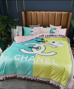 Chanel Blue Yellow Bedding 3d Printed Bedding Sets Quilt Sets Duvet Cover Luxury Brand Bedding Decor Bedroom Sets LVT00977