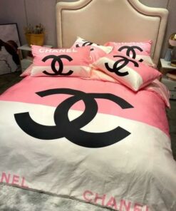 Chanel White Pinky Hot Logo New Luxury Brand Bedding Set Bedspread Duvet Cover Set Home Decor LVT00983