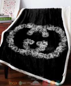Luxury Brand Silver Roses Logo Black Fleece Blanket