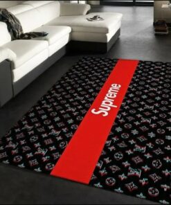 Louis Vuitton Supreme Black Fashion Limited Luxury Brand Rug Carpet Home Decor LVT00334