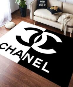 Chanel Black White Luxury Area Rug For Living Room Bedroom Carpet Home Decor LVT00385