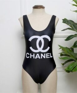 White Logo Luxury Brand In Black Background Swimsuit