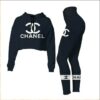 Black Luxury Brand Clothes Leggings and Crop Top Set For Women T00241