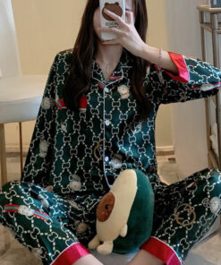 Women Long Green Pajamas Nightwear
