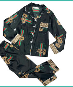 SATIN PYJAMAS IN BLACK WITH MICKEY PATTERNS